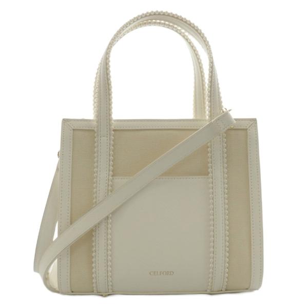セルフォード CELFORD パールトリミングキャンバスコンビバッグ ハンドバッグ ショルダーバッグ...
