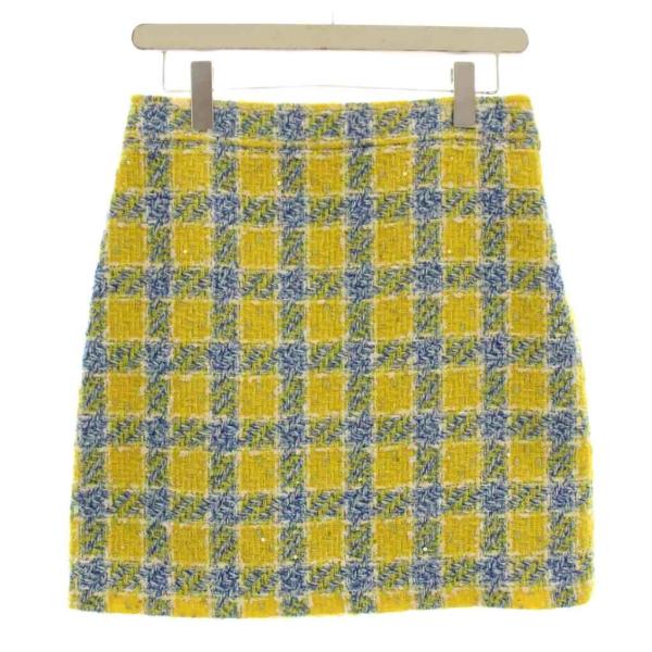 グッチ GUCCI ツイード スカート ひざ丈 チェック柄 スパンコール 38 黄色 イエロー 74...