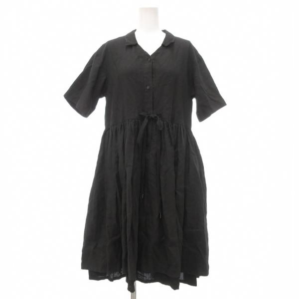 プティローブノアー petite robe noire ワンピース 半袖 麻 リネン 黒 ブラック ...