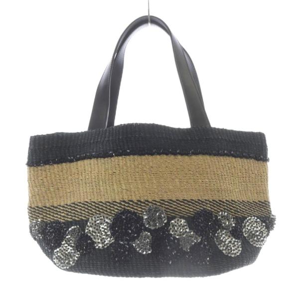 ユナイテッドアローズ UNITED ARROWS かごバッグ ハンドバッグ ボーダー ベージュ 黒 ...