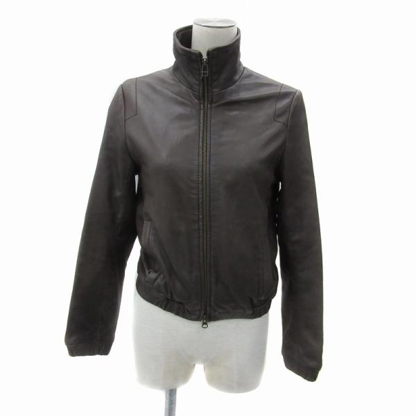 アーバンリサーチ ライダースジャケット 革ジャン ミドル丈 スタンドカラー ジップアップ ラムレザー...