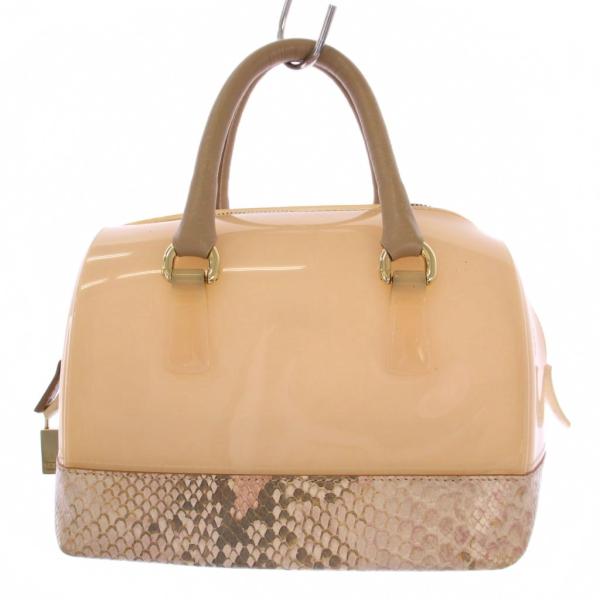 フルラ FURLA キャンディ ハンドバッグ パイソン型押し PVC ピンクベージュ /BM レディ...