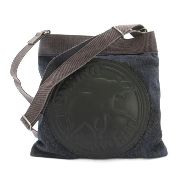 ハンティングワールド HUNTING WORLD ショルダーバッグ キャンバス レザー 紺 ネイビー...