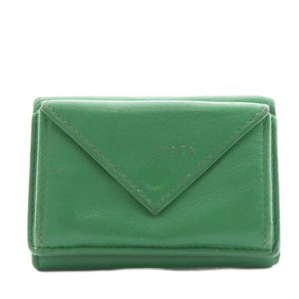 バレンシアガ BALENCIAGA ペーパー ミニウォレット 財布 三つ折り 小銭入れ レザー 緑 ...