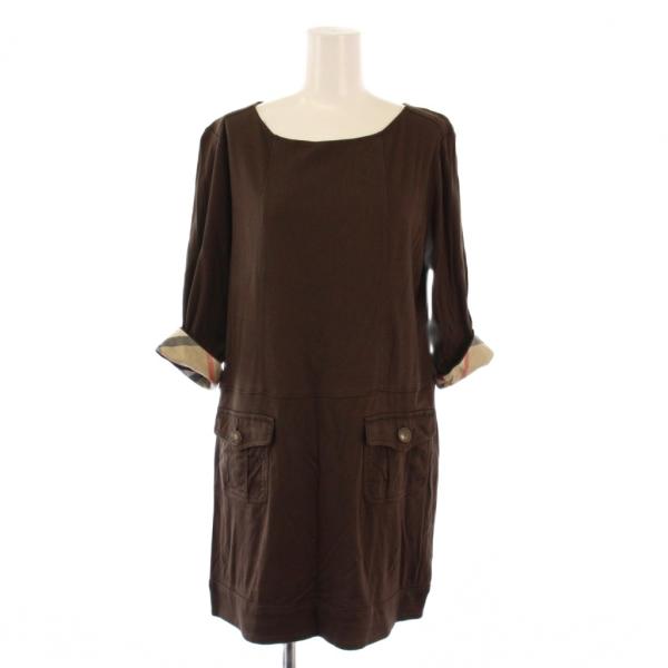 バーバリー ロンドン BURBERRY LONDON ワンピース ひざ丈 七分袖 クルーネック スト...