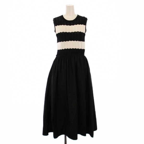 アナイ ANAYI フレアワンピース ミモレ ロング ニット 切替 ノースリーブ クルーネック ボー...