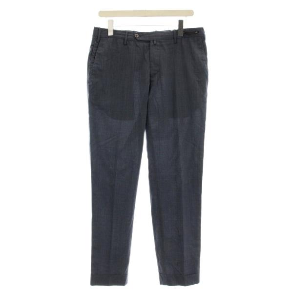 ピーティーゼロウーノ PT01 EVO FIT スラックス パンツ チェック柄 ストレッチ 48 青...