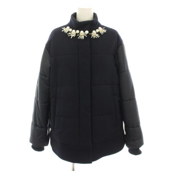 ミュベール muveil 中綿ジャケット アウター ビジュー 38 紺 ネイビー 白 ホワイト MZ...