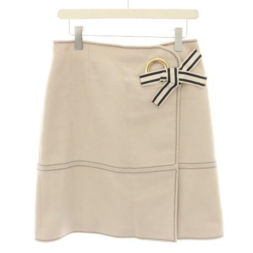 ポールカ PAULE KA スカート ひざ丈 台形 フレア ウール 38 ピンク リボン /YT レ...