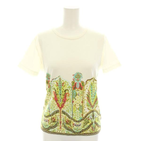 エトロ ETRO Tシャツ カットソー クルーネック 半袖 総柄 46 白 ホワイト 黄緑 イエロー...
