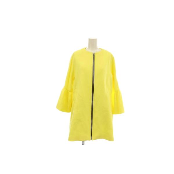 ザラ ベーシック ZARA BASIC ノーカラーコート ハーフ ミドル XS レモンイエロー 黄 ...