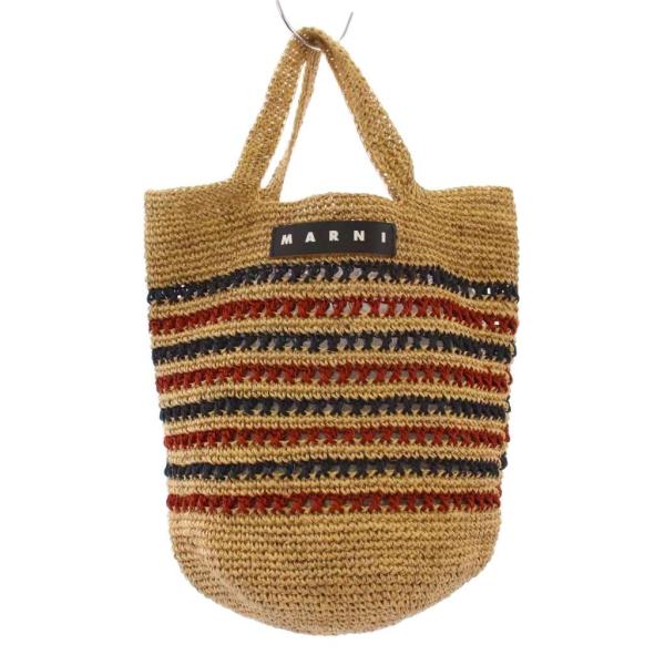 マルニ MARNI ラフィア カゴバッグ トートバッグ ハンドバッグ ボーダー ベージュ /KH レ...