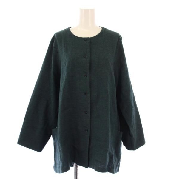 ポプリ pot-pourri 23AW リネンウールノーカラーロングジャケット アウター ワンカラー...