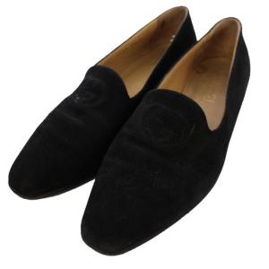グッチ GUCCI ローファー シューズ フラット GGマーク スエード 37.5 C 黒 /BM レディース