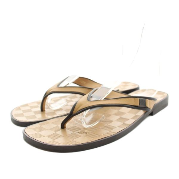 ルイヴィトン LOUIS VUITTON ビーチサンダル トングサンダル レザー ダミエ 7.5 ベ...