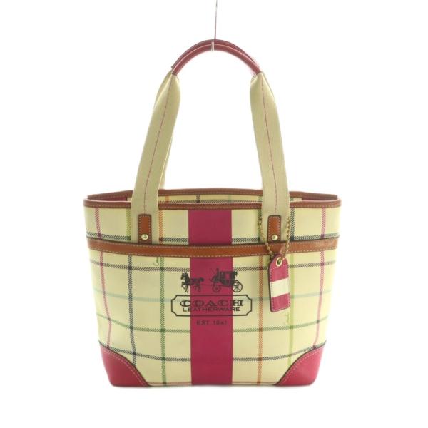 コーチ COACH ハンドバッグ チェック柄 アイボリー ピンク 12219 /MI