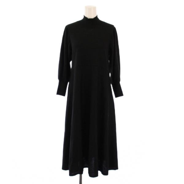 アナイ ANAYI フレアワンピース ニット ミモレ ロング 長袖 パフスリーブ ハイネック 無地 ...