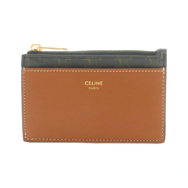 セリーヌ CELINE トリオンフ コインケース 小銭入れ ステッチデザイン 茶 黒 /MI ■OH...
