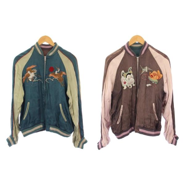 スクリプトハナタビガクダン 花旅楽団 スカジャン ブルゾン ジャケット アウター リバーシブル 刺繍...