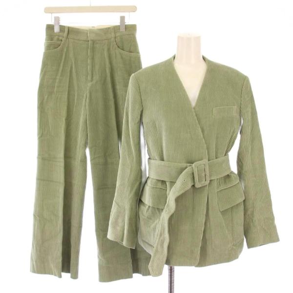 アンスクリア セットアップ ノーカラージャケット アウター 前開きトッパー フレアパンツ ジップフラ...