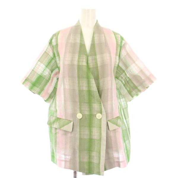 アメリヴィンテージ チェックエンブロイダリーノーカラージャケット アウター 半袖 シアー シースルー...