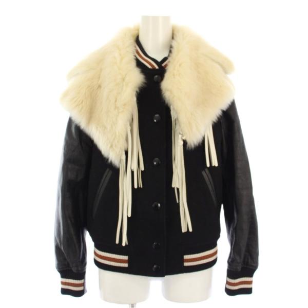 コーチ COACH スタジャン ジャケット ブルゾン ファー レザー ウール 2 黒 23136 /...