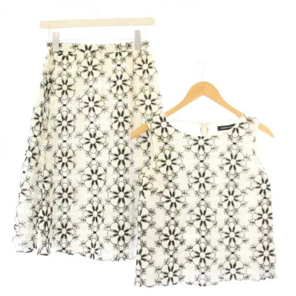 クイーンズコート セットアップ シャツ ブラウス ノースリーブ クルーネック フレアスカート ミモレ...