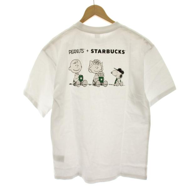ピーナッツ PEANUTS × STARBUCKS Tシャツ カットソー S M 白 ホワイト 半袖...