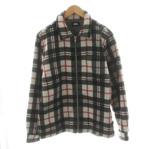 ステューシー STUSSY ジャケット ジップアップ チェック柄 S 黒 ブラック 白 ホワイト 赤 レッド /AN65 メンズ