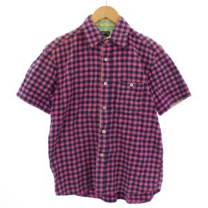 ステューシー STUSSY シャツ 半袖 チェック柄 M 紺 ピンク /BM メンズ