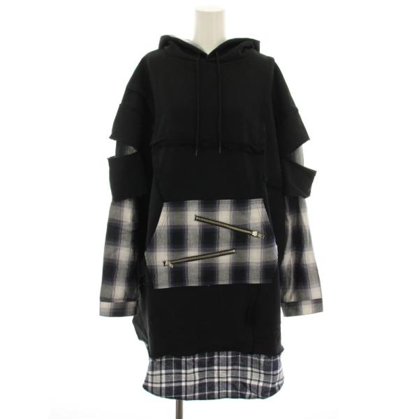 未使用品 キャンディストリッパー リサ フーディー チェック柄パーカー 長袖 切替 ダメージ加工 2...