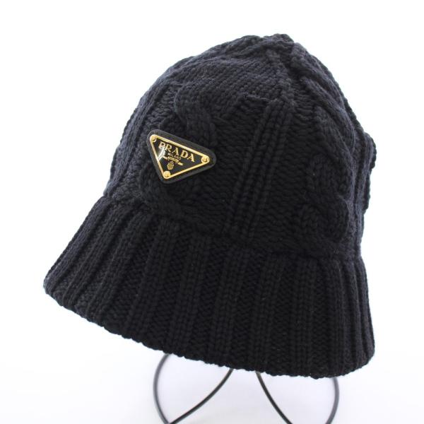プラダ PRADA ウールバケットハット バケハ ニット 帽子 トライアングルロゴ ワンポイント S...
