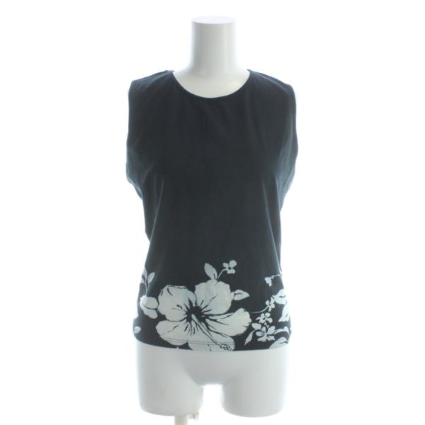 セリーヌ CELINE タンクトップ L 紺 ネイビー 花柄 ノースリーブ ラウンドネック /AP ...