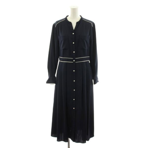 アナイ ANAYI 22SS ワンピース ロング 長袖 パールボタン 38 紺 ネイビー 10221...