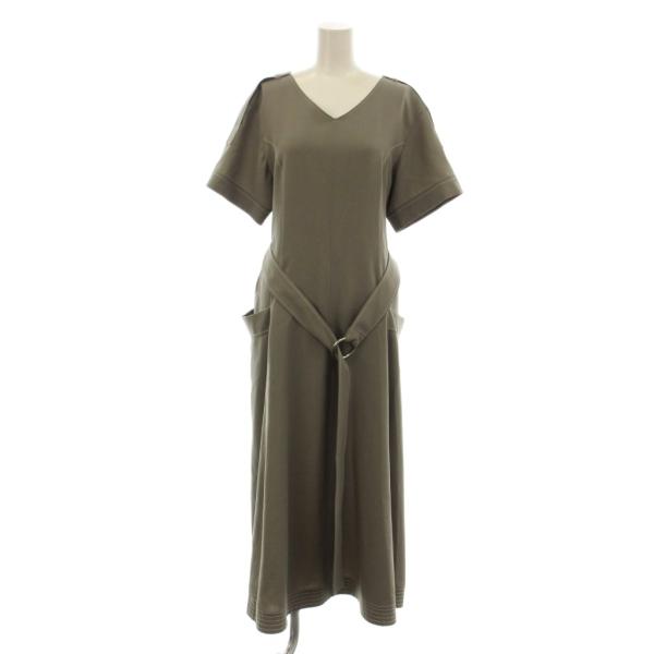 ルシェルブルー LE CIEL BLEU 21SS ロングワンピース 38 グレー 半袖 Vネック ...
