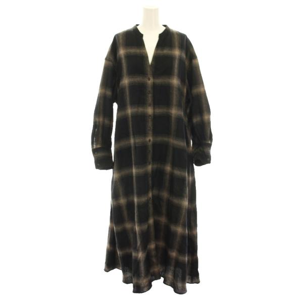 ペンドルトン PENDLETON シャツワンピース ロング キーネック 長袖 チェック柄 F 黒 ブ...