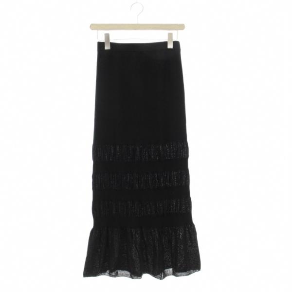 ミラオーウェン Mila Owen 25SS シアーニットファブリックスカート 0 黒 ロング丈 シ...