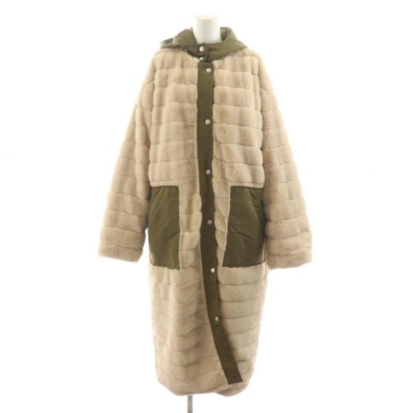 シンクファー THINK FUR ファーコート 中綿 切替 ロング丈 アウター M カーキ ベージュ...