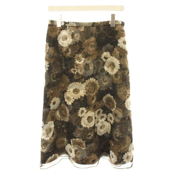 レリアン Leilian オリジナル ORIGINAL スカート ロング フレア 花柄 11 茶 ブ...