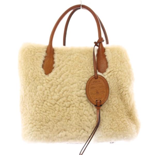 ポロ ラルフローレン ベルポートトートバッグ ハンドバッグ ボア レザー 牛革 ウール 切替 バイカ...