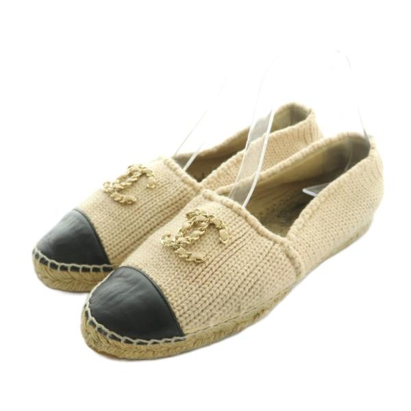 シャネル CHANEL エスパドリーユ スリッポン キャップトゥ 38 25.0cm ベージュ BG...