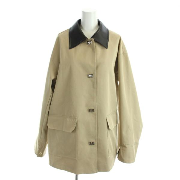 ベガチャン VEGA CHANG ジャケット 上着 S ベージュ 茶 ブラウン 長袖 異素材襟 フラ...