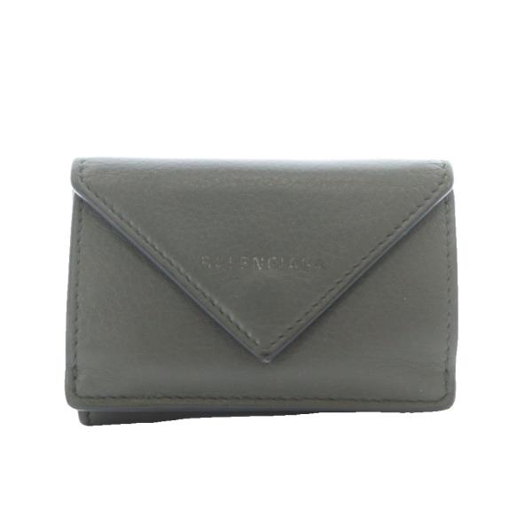 バレンシアガ BALENCIAGA ペーパー ミニウォレット 財布 三つ折り グレー 封筒型フラップ...