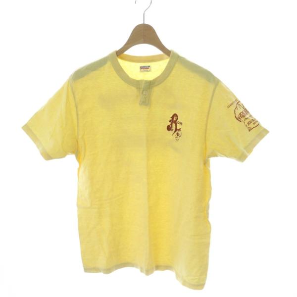 ダブルワークス DUBBLEWORKS Tシャツ S 黄 イエロー ヘンリーネック プリント 半袖 ...