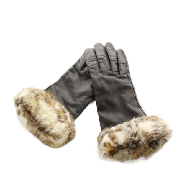 サックス フィフス アベニュー saks fifth avenue 手袋 ファー 茶 ブラウン /A...