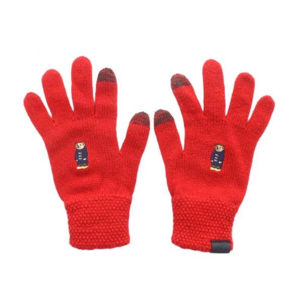 インフィールダーデザイン INFIELDER DESIGN 手袋 赤 レッド クマ刺繍 リブ編み /...
