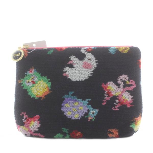 未使用品 フェイラー FEILER 神崎恵コラボ ポーチ アニマル柄 黒 ブラック /AN13 レデ...