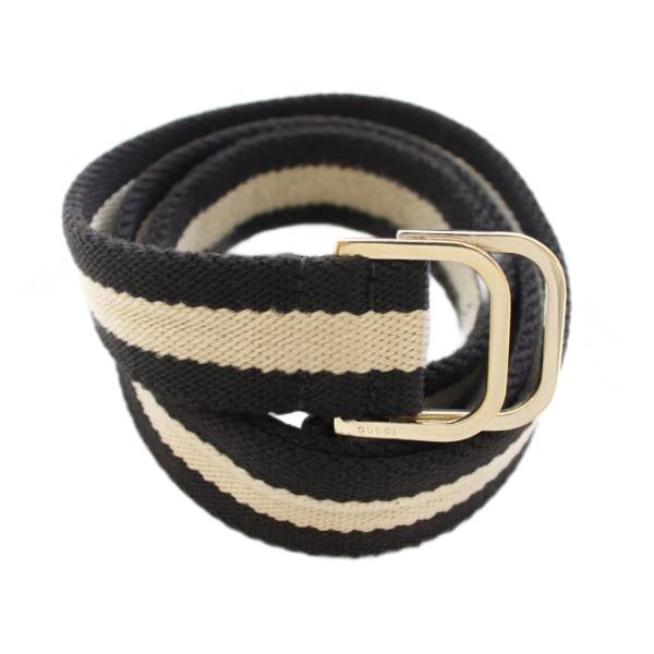 グッチ GUCCI ベルト ダブルリング ボーダー 98・39 黒 ベージュ 036・1192・16...