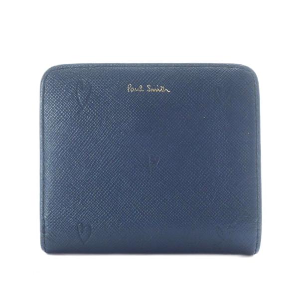 ポールスミス PAUL SMITH 財布 二つ折り 小銭入れ 小型 レザー ネイビー ハート柄 /R...