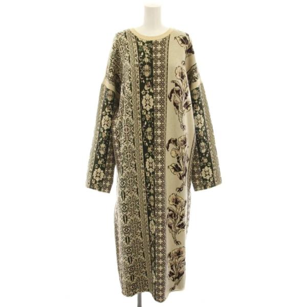 アメリヴィンテージ イマネジャガードニットドレス ニットワンピース ロング 長袖 花柄 M ベージュ...